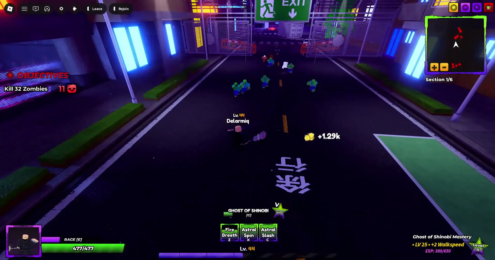 Player performing Ghost of Shinobi X skill in anime apocalypse roblox experience