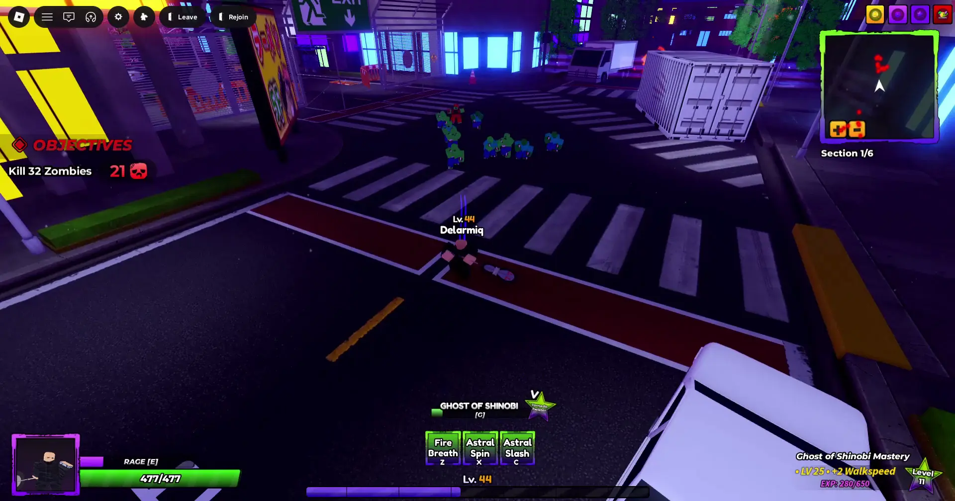 Player performing Ghost of Shinobi Z skill in anime apocalypse roblox experience