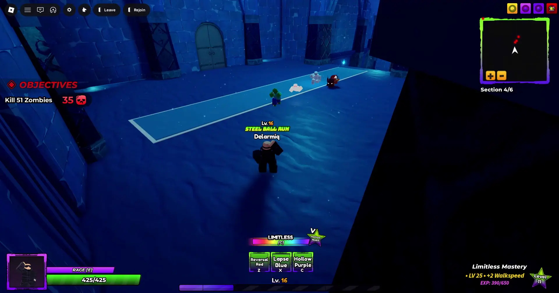 Player performing Limitless's C ability in Anime Apocalypse roblox experience
