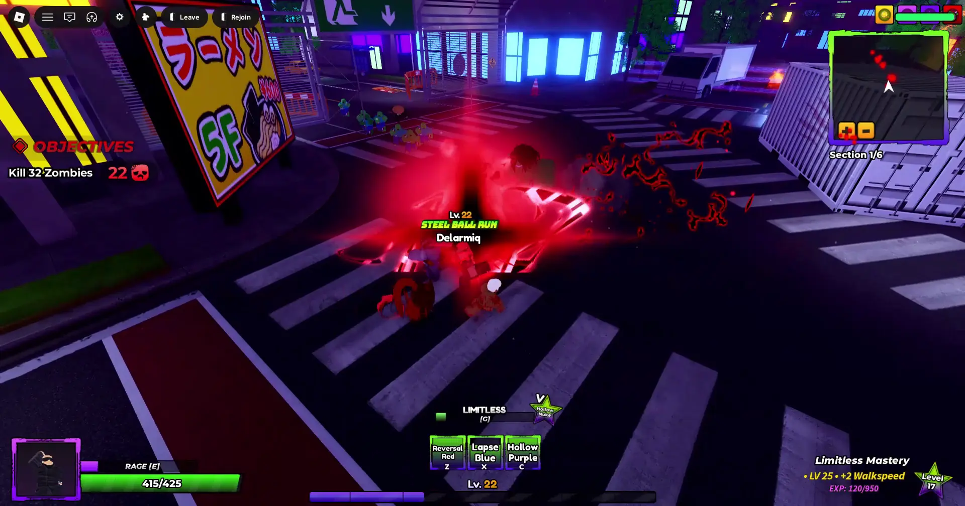 Player performing Limitless's M1 Attack in Anime Apocalypse roblox experience
