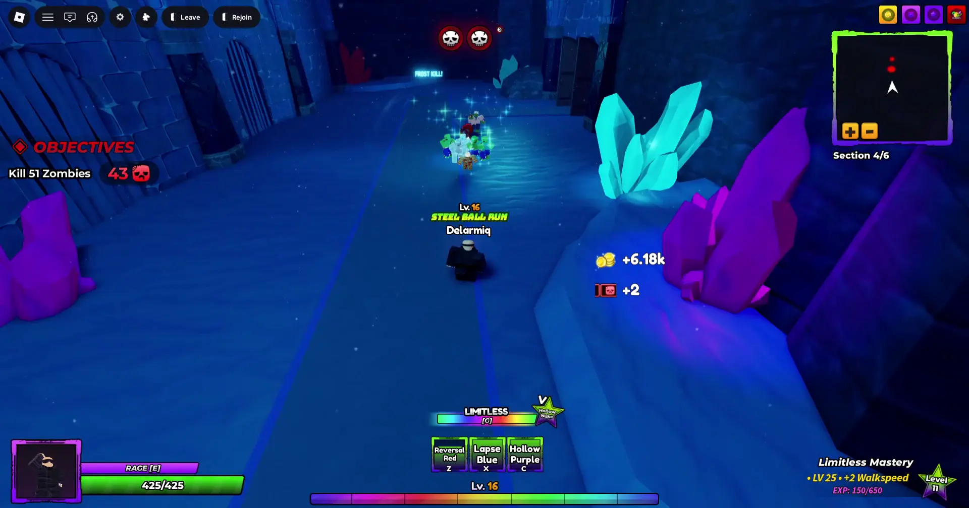 Player performing Limitless's X ability in Anime Apocalypse roblox experience