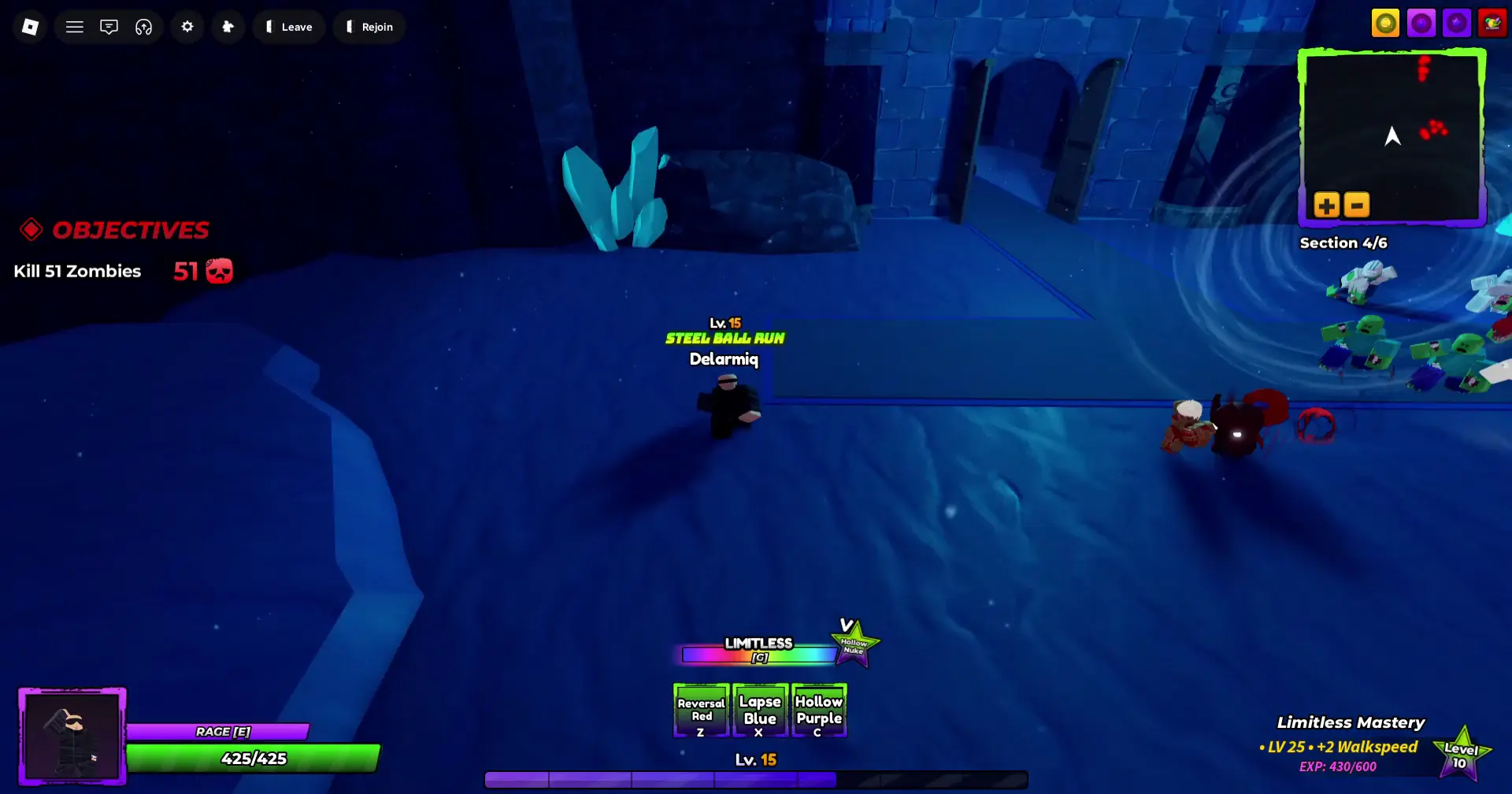 Player performing Limitless's Z ability in Anime Apocalypse roblox experience