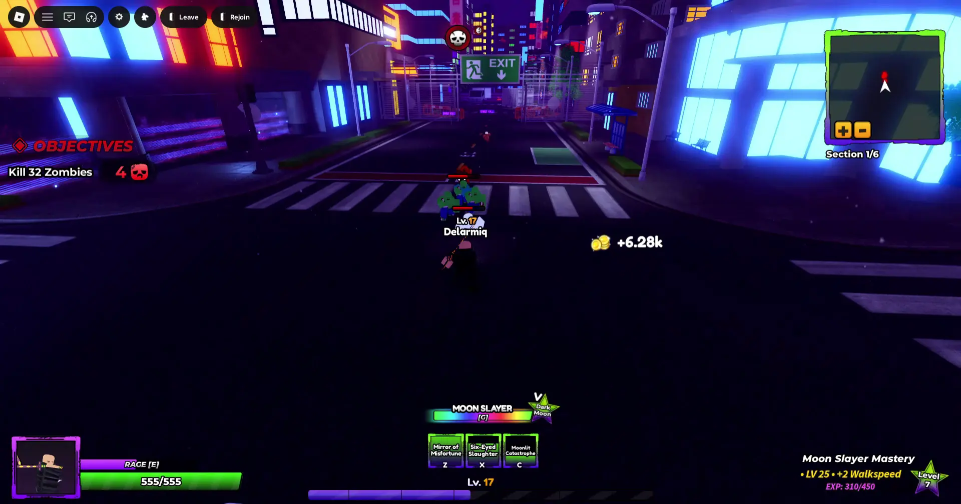 Player performing Moon Slayer ability's m1 attacks in anime apocalypse roblox experience