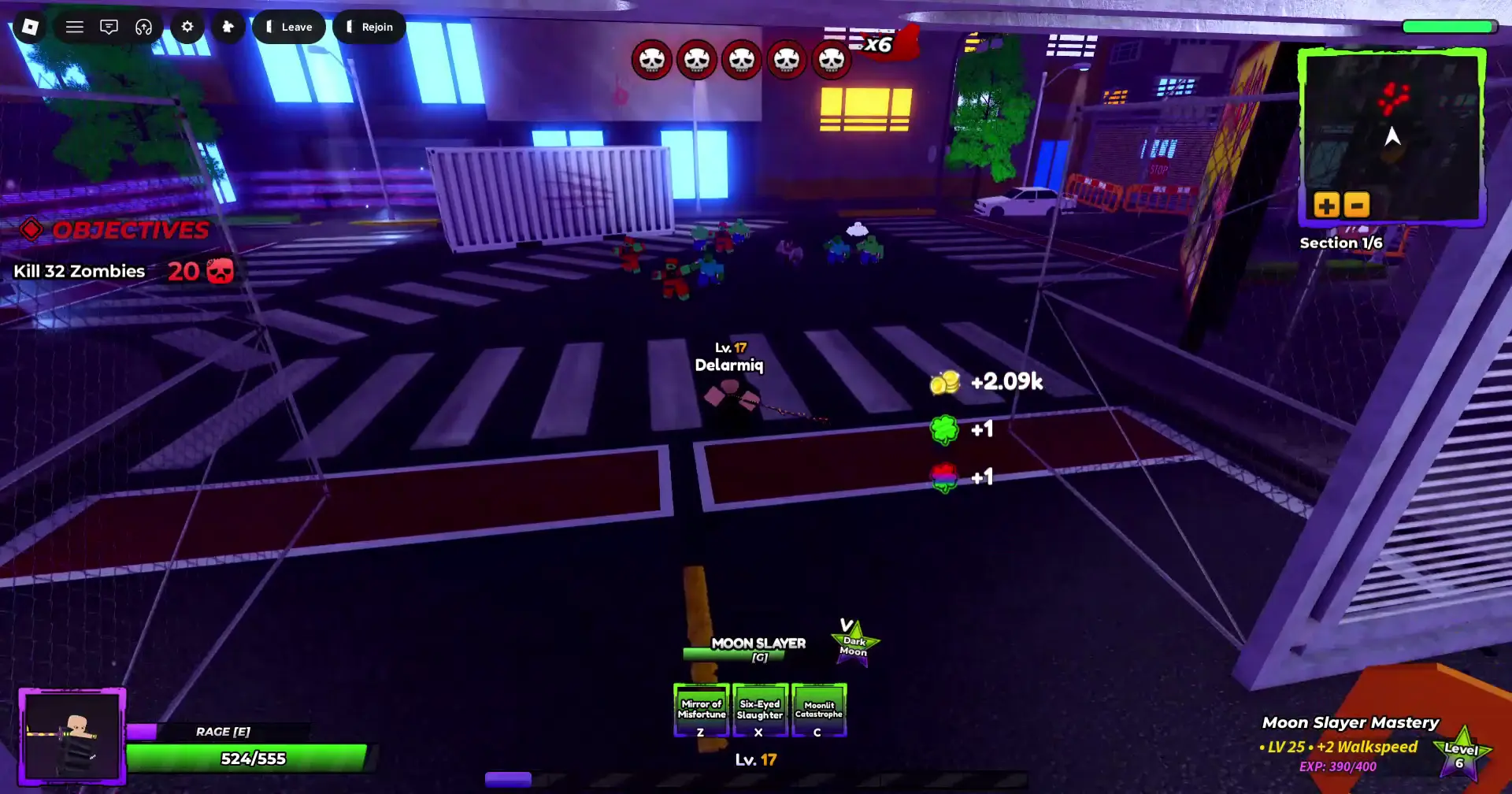 Player performing Moon Slayer ability's x Ability in anime apocalypse roblox experience