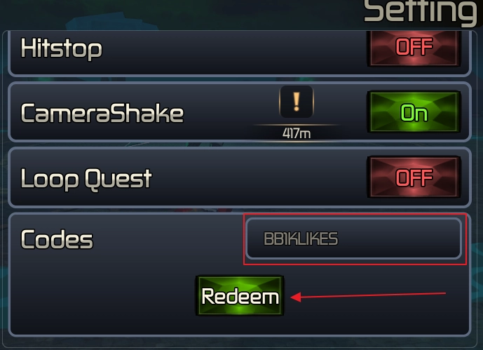 The Codes Section in Broken Blade Roblox Experience