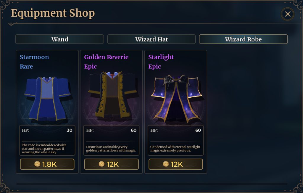 equipment shop in wizard alchemy roblox experience