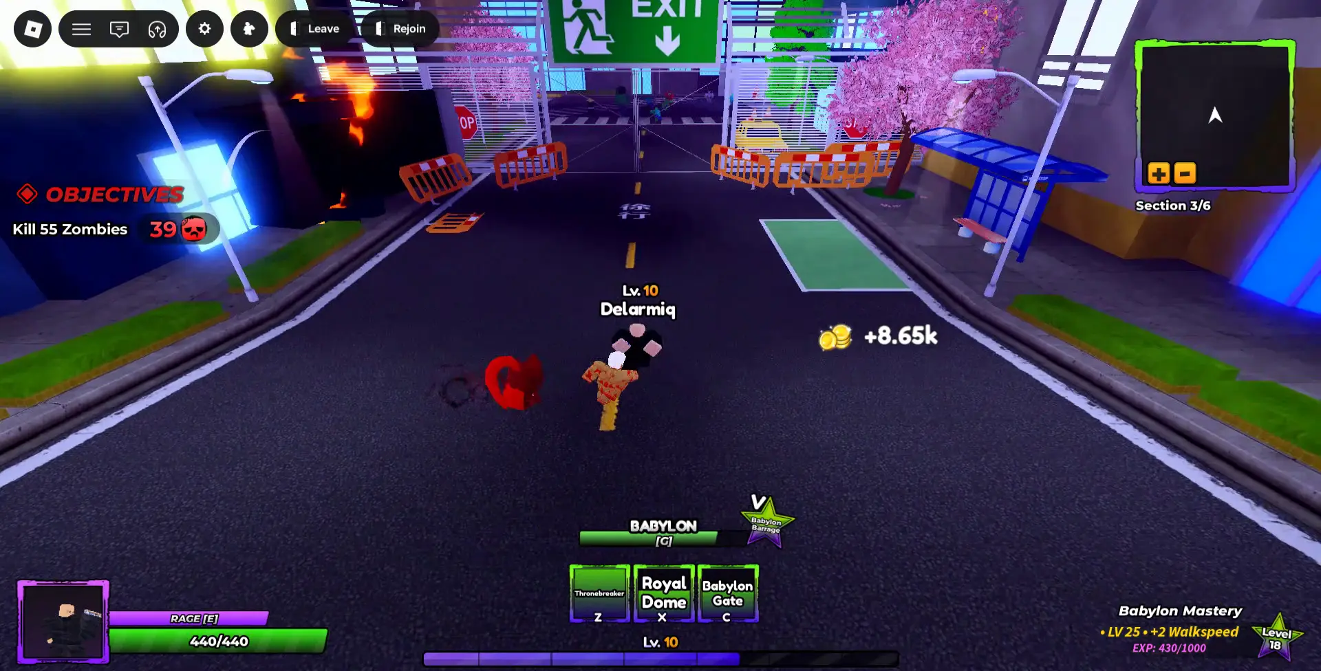 Player performing Babylon's M1 attack in Anime Apocalypse Roblox experience