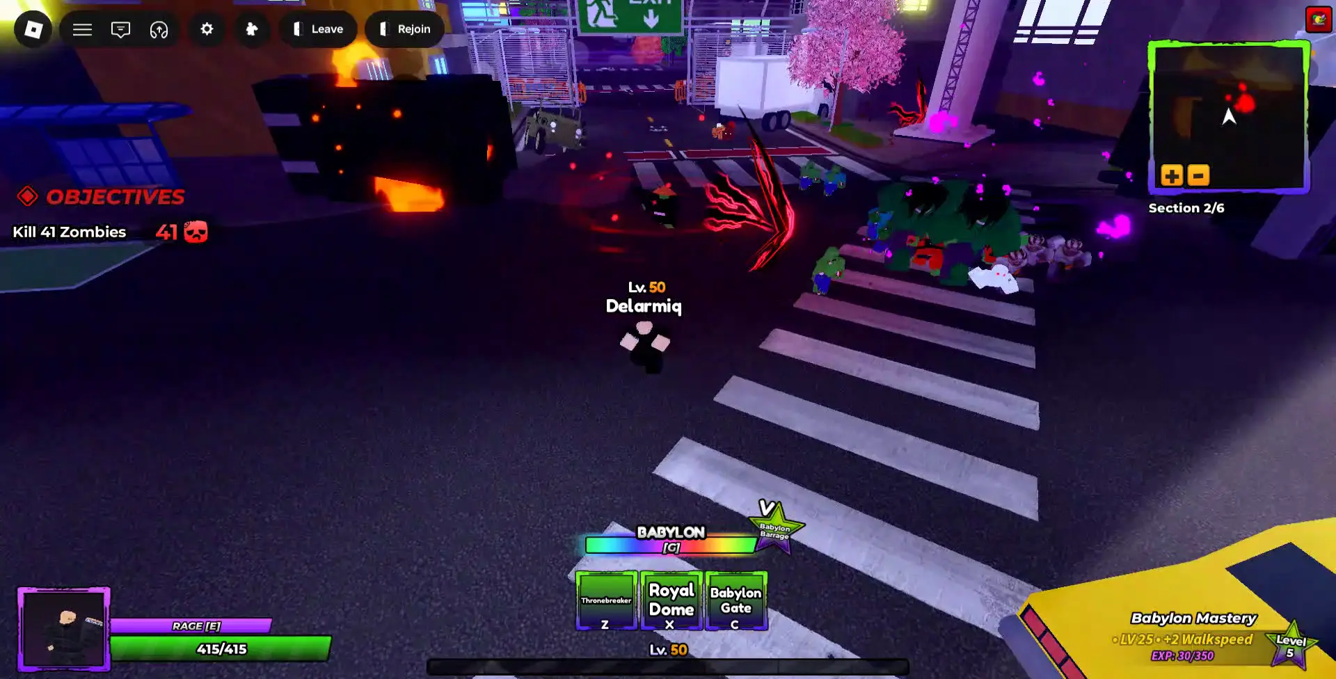 Player performing Babylon's X ability in Anime Apocalypse Roblox experience