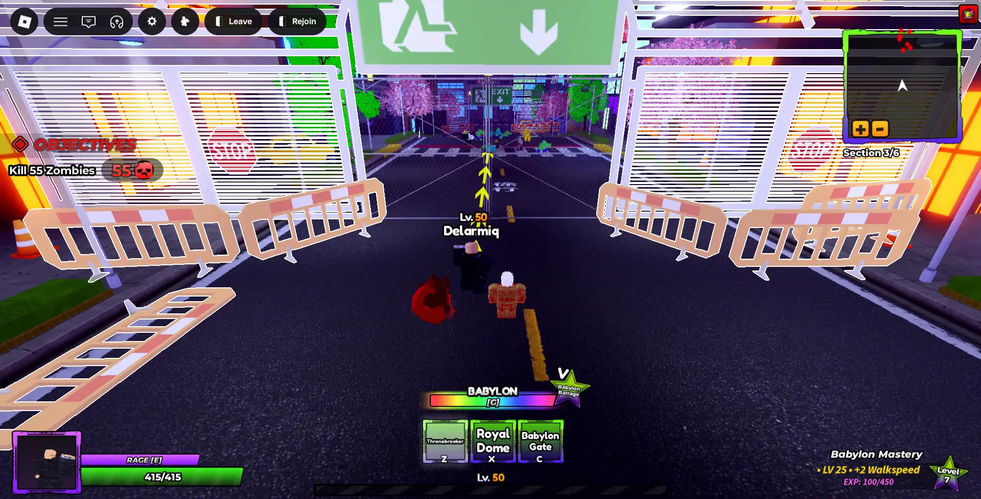 Player performing Babylon's Z ability in Anime Apocalypse Roblox experience