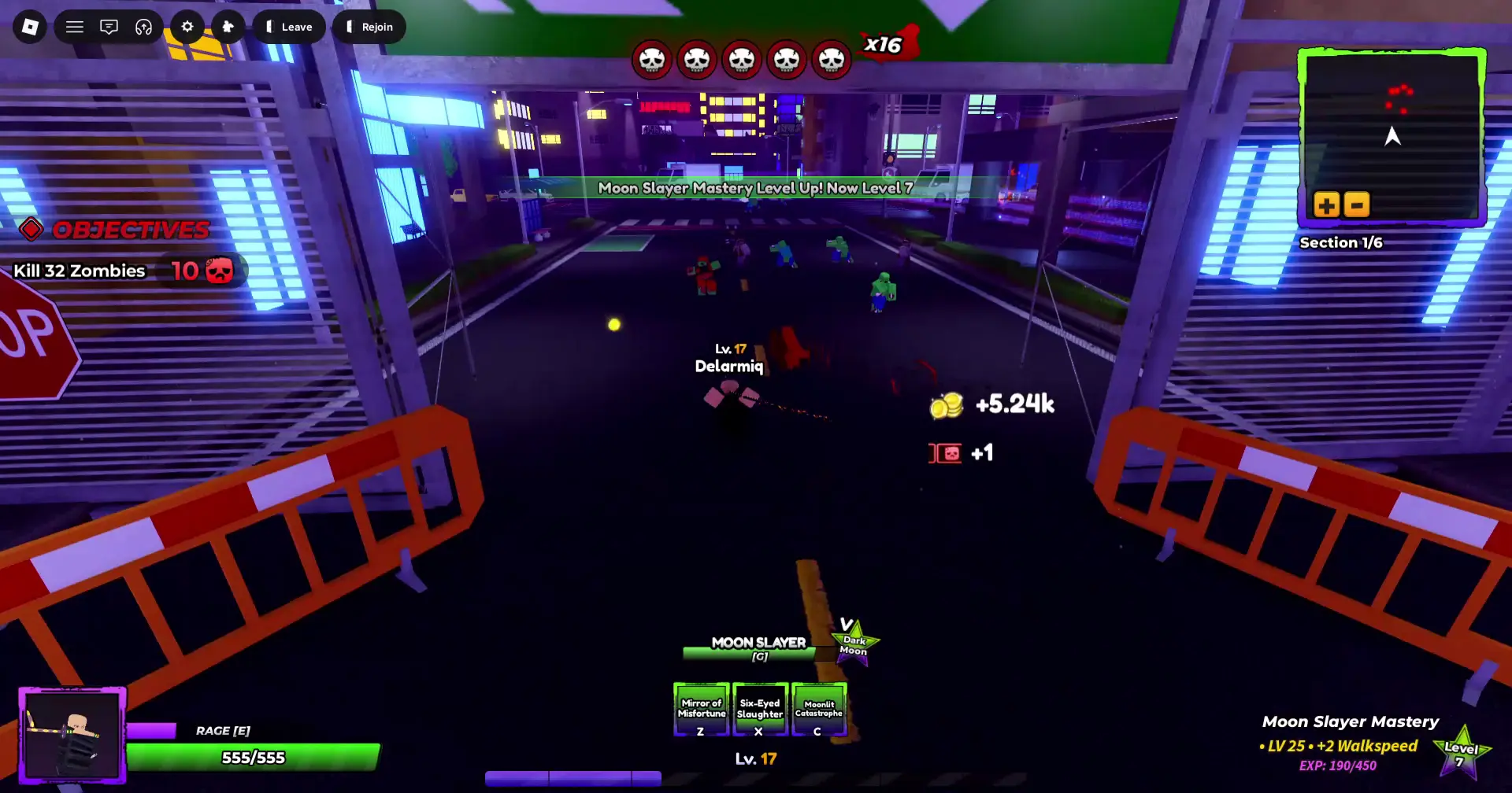 Player performing Moon Slayer ability's C Skill in anime apocalypse roblox experience