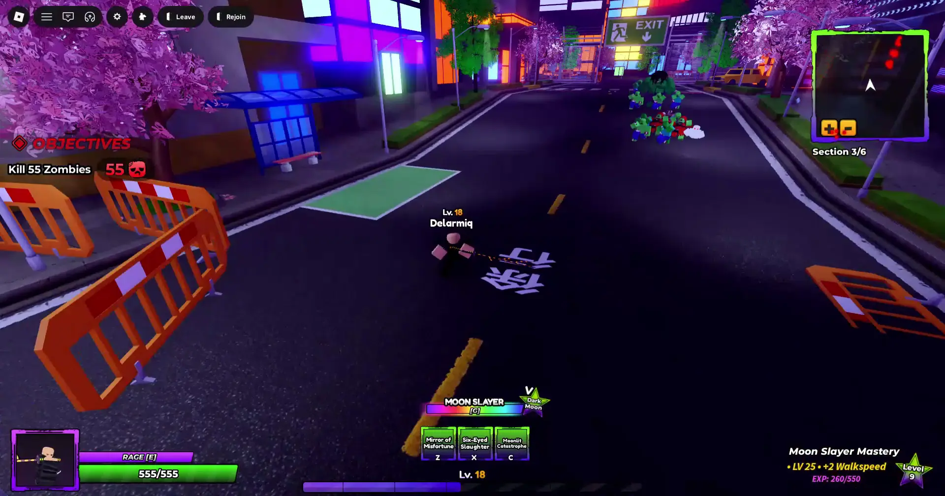 Player performing Moon Slayer ability's G Skill in anime apocalypse roblox experience