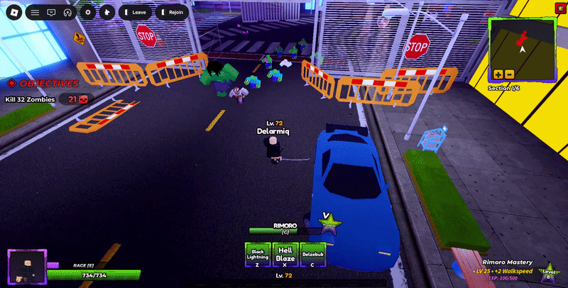 Player performing Rimoro ability's M1 attacks in Anime Apocalypse