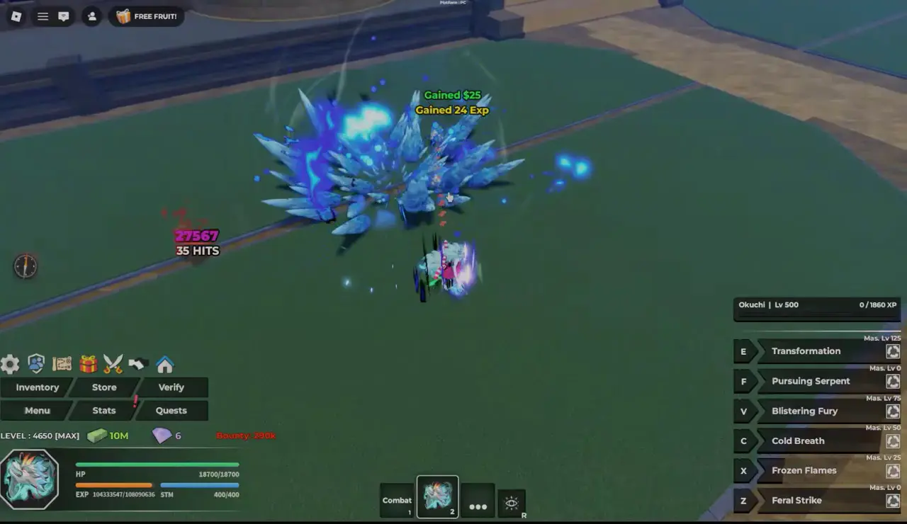 Player performing Z skill in Okuchi form in Haze Seas