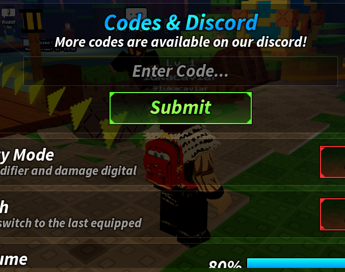 Codes Redemption Menu